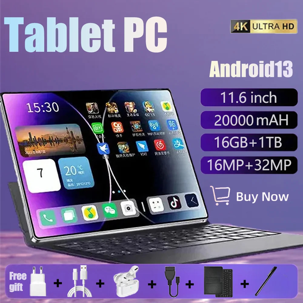 2024 Tablet Android 20000 mAh Global Version 16GB Ram 1TB Rom New Network 11.6 inch 14 Core Android 13.0 Wifi Tablet