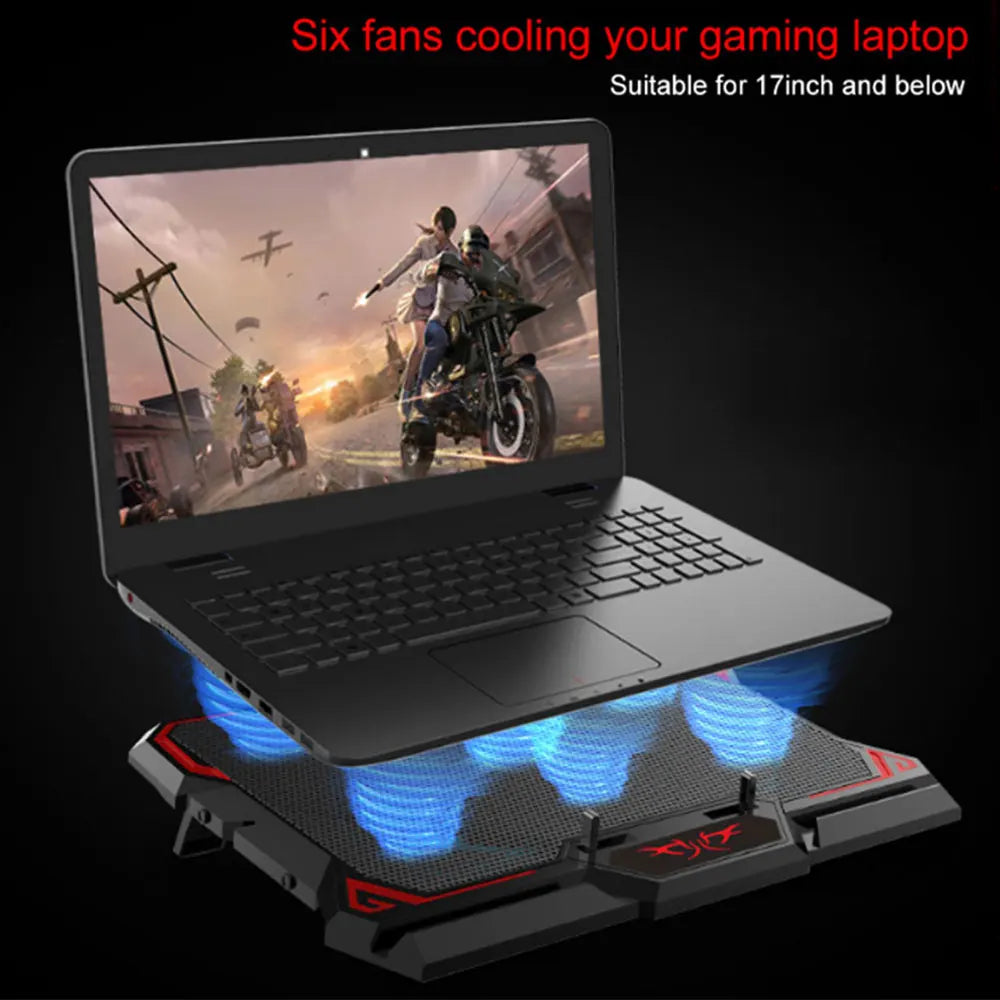 Gaming Laptop Cooler Base Notebook Fan Stand Cooling Radiator Silent Cooling 6 Fan 2 USB Port Laptop Accessories