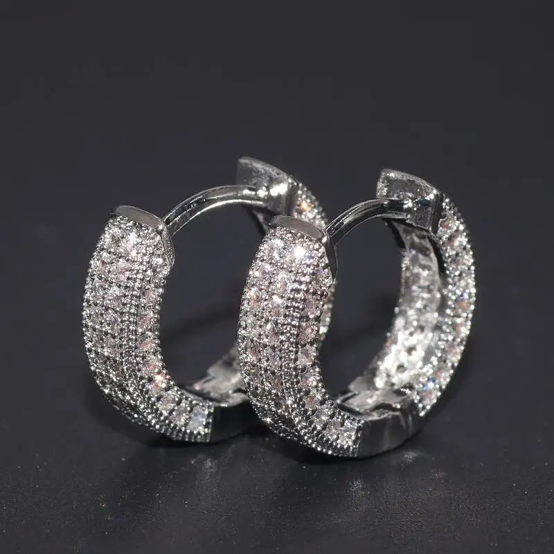 Boucles d'oreilles créoles glacées en oxyde de zirconium cubique, manchette en cartilage, hypoallergénique, boucles d'oreilles rondes de luxe à la mode pour hommes, bijoux