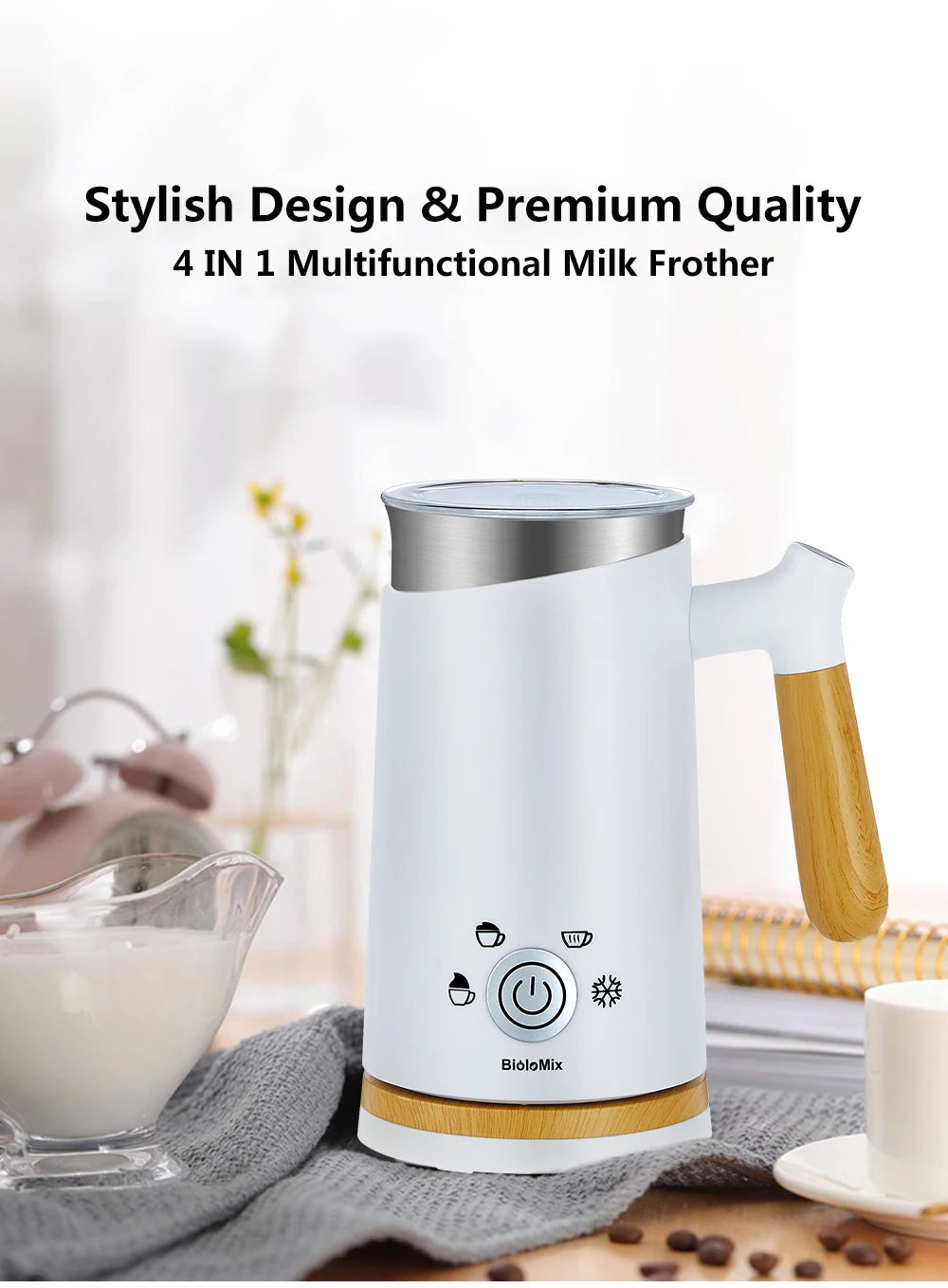 BioloMix NEW Automatic Hot and Cold Milk Frother Warmer for Latte, Foam Maker for Coffee, Hot Chocolates, Cappuccino