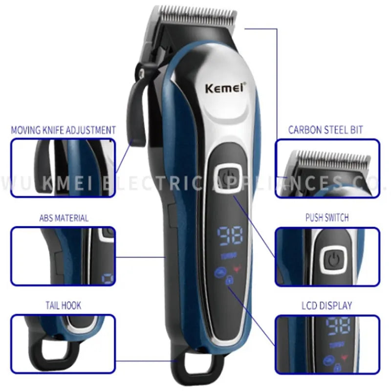 Kemei 1995 Rechargeable LCD Display Hair Clipper Adjustable Powerful Motor Electric Beard Trimmer Men Hair Trimmer Machine