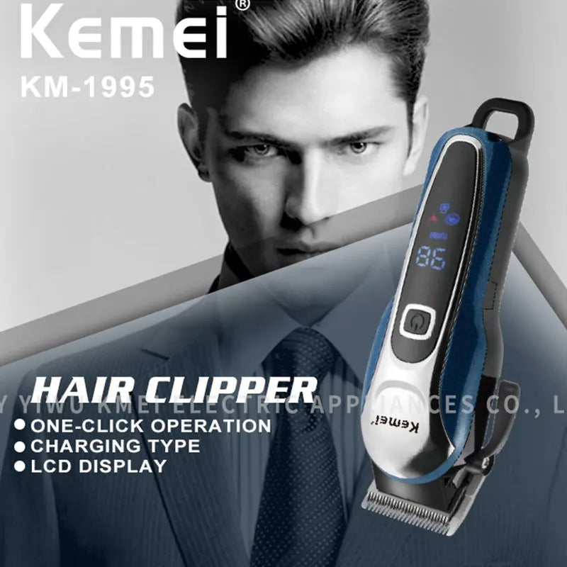 Kemei 1995 Rechargeable LCD Display Hair Clipper Adjustable Powerful Motor Electric Beard Trimmer Men Hair Trimmer Machine