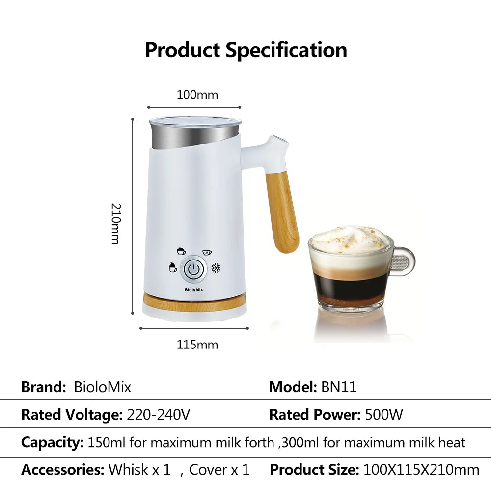 BioloMix NEW Automatic Hot and Cold Milk Frother Warmer for Latte, Foam Maker for Coffee, Hot Chocolates, Cappuccino