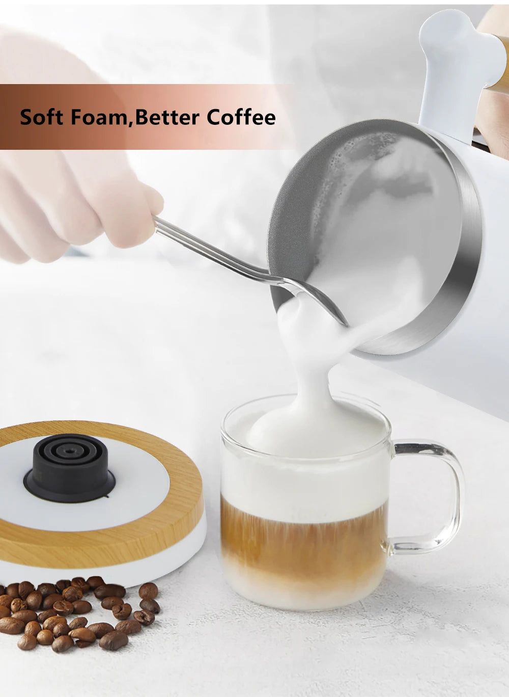 BioloMix NEW Automatic Hot and Cold Milk Frother Warmer for Latte, Foam Maker for Coffee, Hot Chocolates, Cappuccino