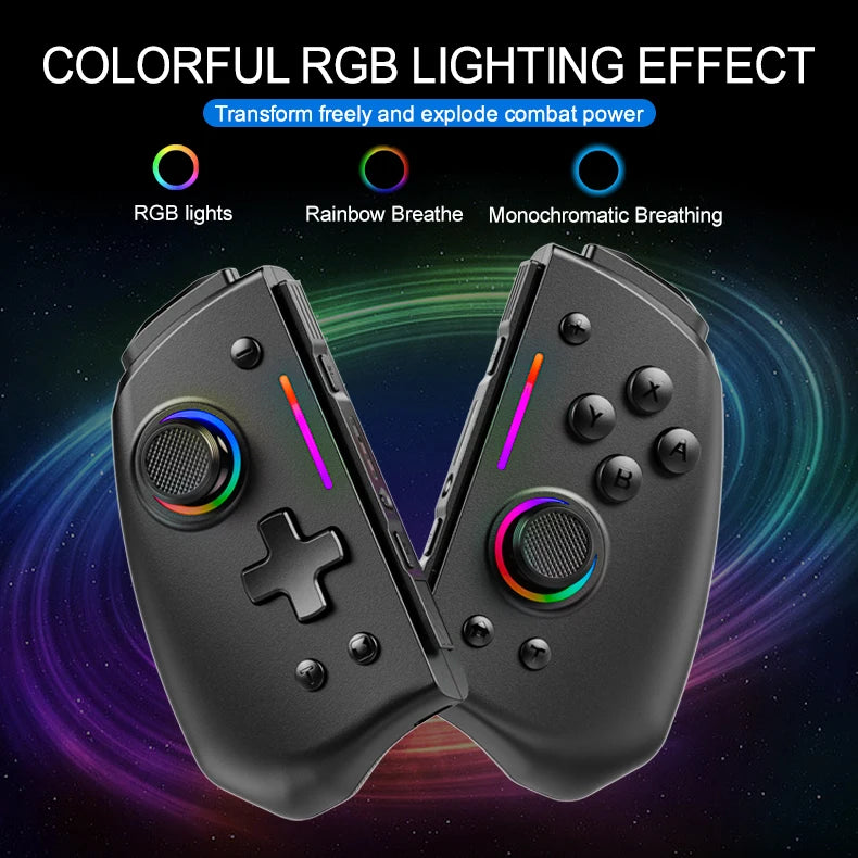 Manette de jeu sans fil LinYuvo KS42 Meteor Light avec 8 lumières RVB de couleur pour Switch/Lite/OLED, avec programmable, turbo et vibration