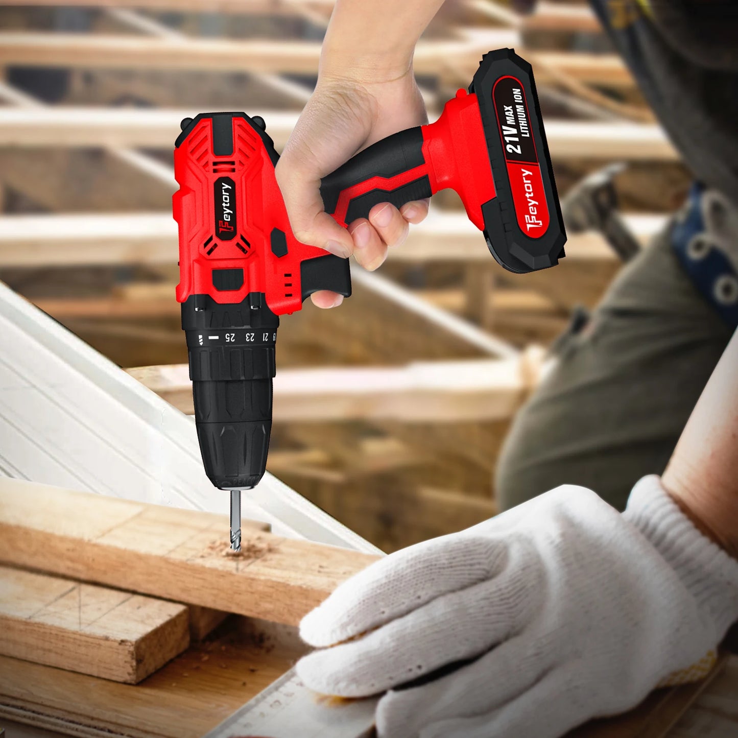 Feytory 21V Cordless Power Drill with 1500mAh Battery Electric Drill Driver 25+1 Torque 45Nm Screwdriver Kit Combi Drill 3/8"