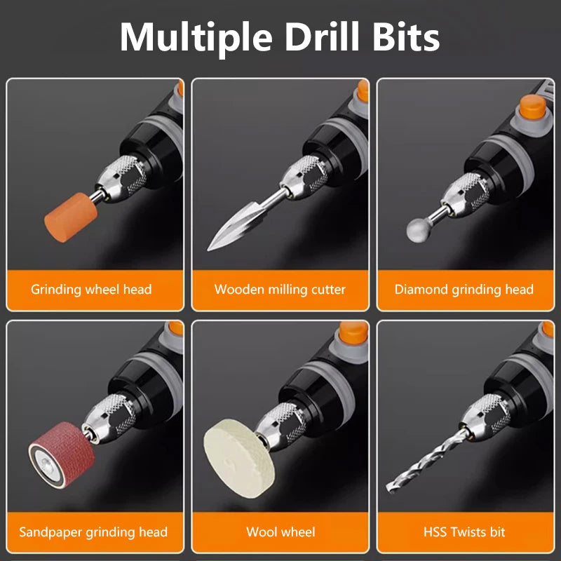 35W USB Cordless Rotary Tool Dremel DIY Mini Drill Engraving Pen Electric 3 Speed Mini Wireless Drill Set 8500r-21000r/min