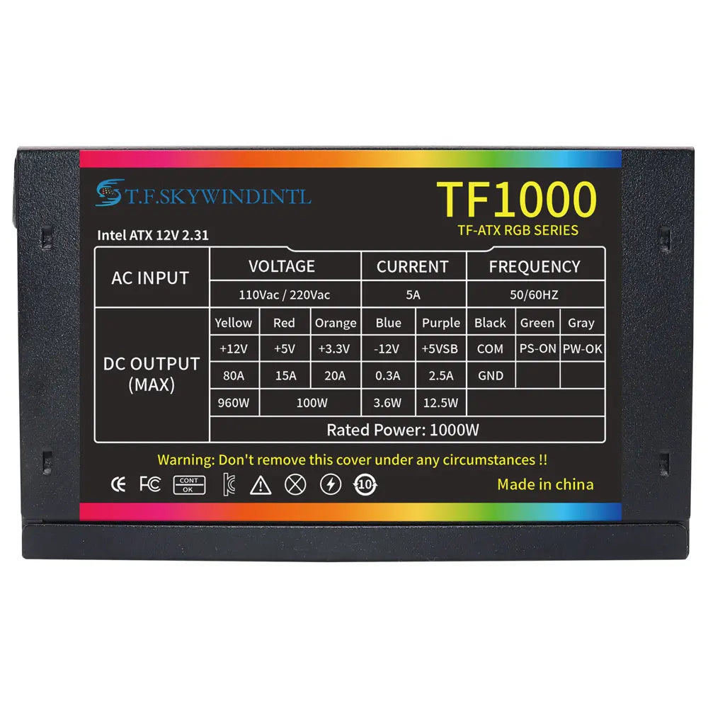 T.F.SKYWINDINTL NEW Gold 1000W Computer TF1000 Full Modular PC Power Supply Medal Active PFC ATX