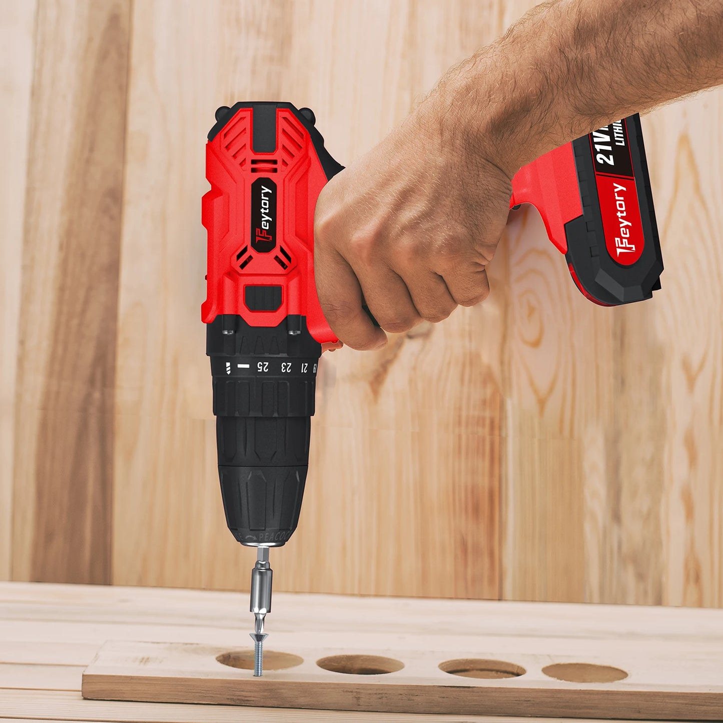 Feytory 21V Cordless Power Drill with 1500mAh Battery Electric Drill Driver 25+1 Torque 45Nm Screwdriver Kit Combi Drill 3/8"