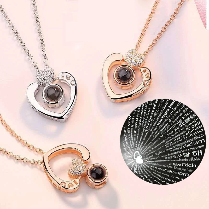 Collier de projection d'amour avec coffret cadeau rose exquis Pendentif I Love You en 100 langues 2023 Nouveauté dans la livraison directe de bijoux romantiques