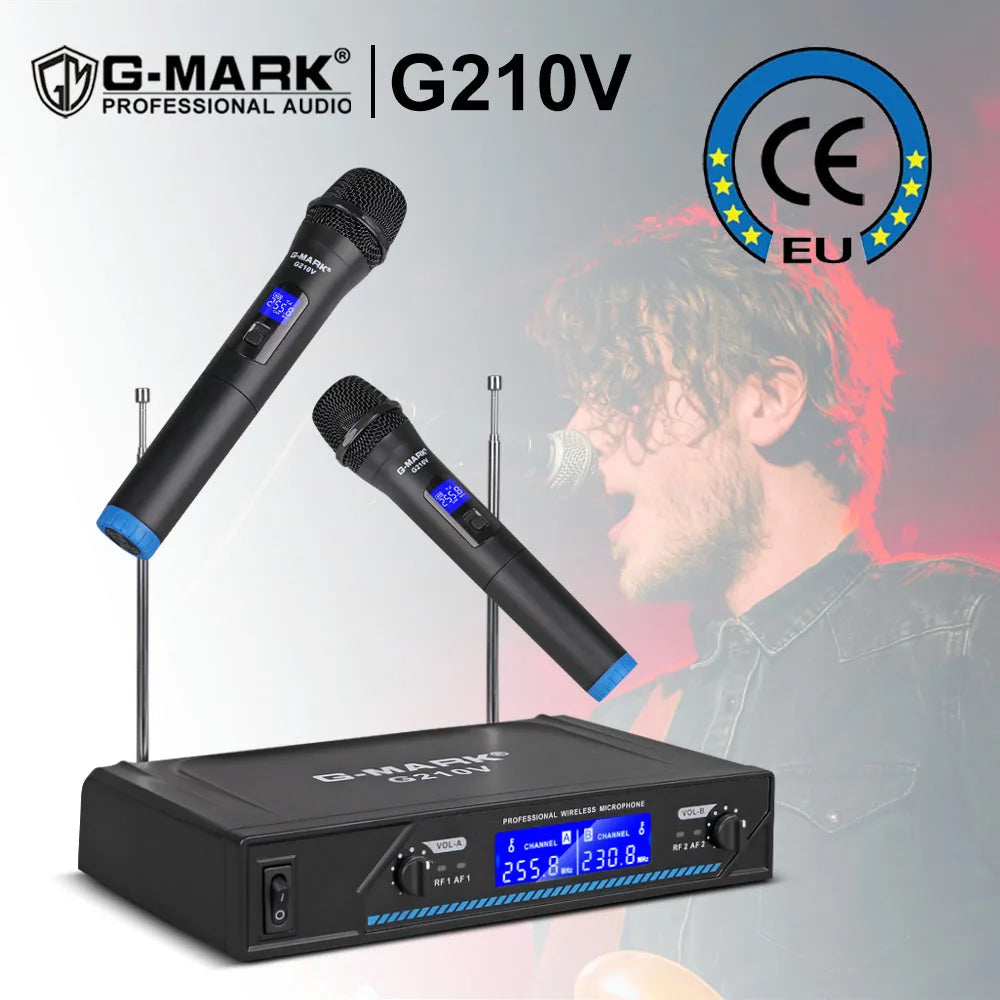 Wireless Microphone G-MARK G210V Professional 2 Channels Handheld Karaoke Mic For Party Meeting Church Show Home