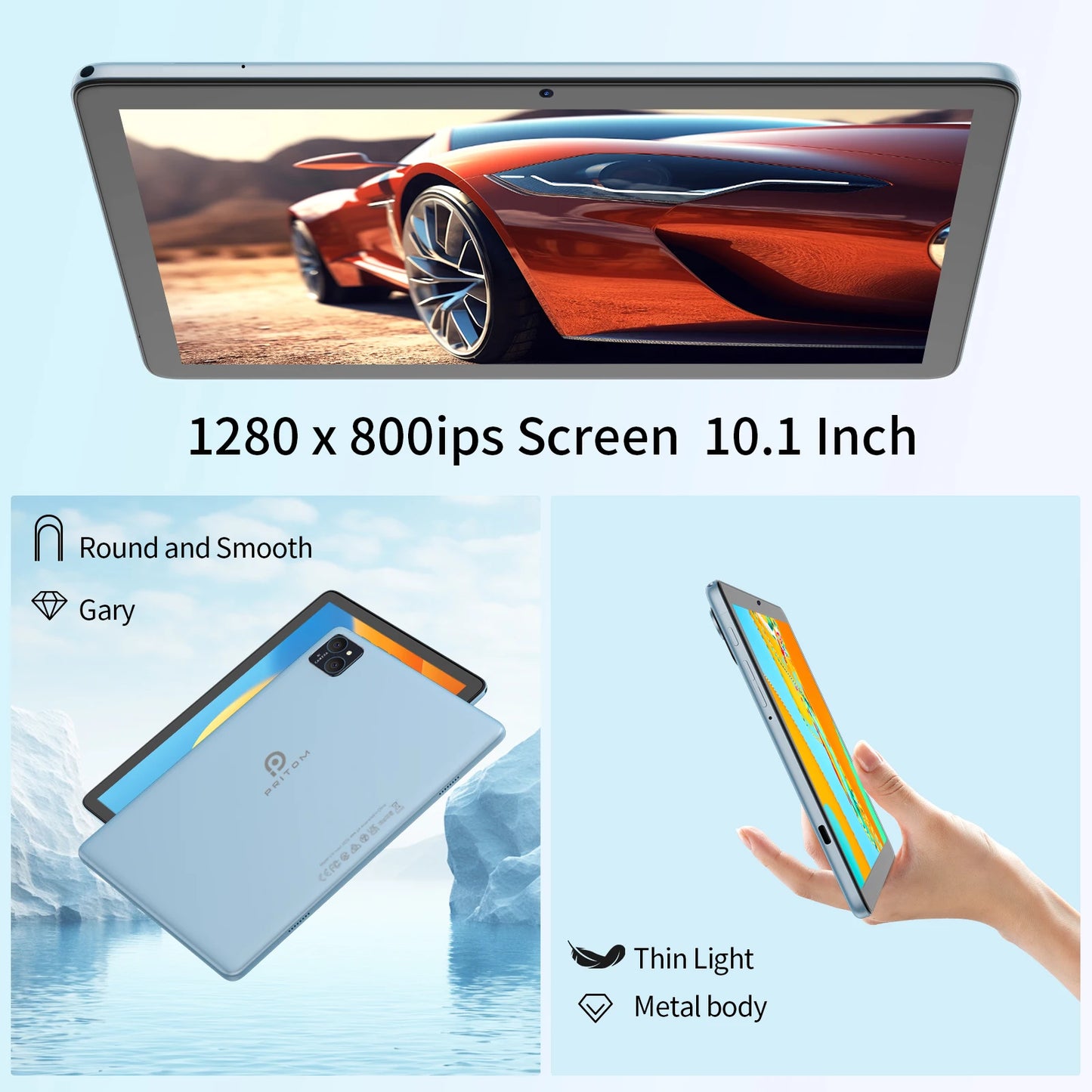 PRITOM TAB11 Android 14 Tablet 10 Inch, 8GB(4+4 Expand) RAM + 128GB ROM, Octa Core, 5G WiFi, with Keyboard, Mouse, Case