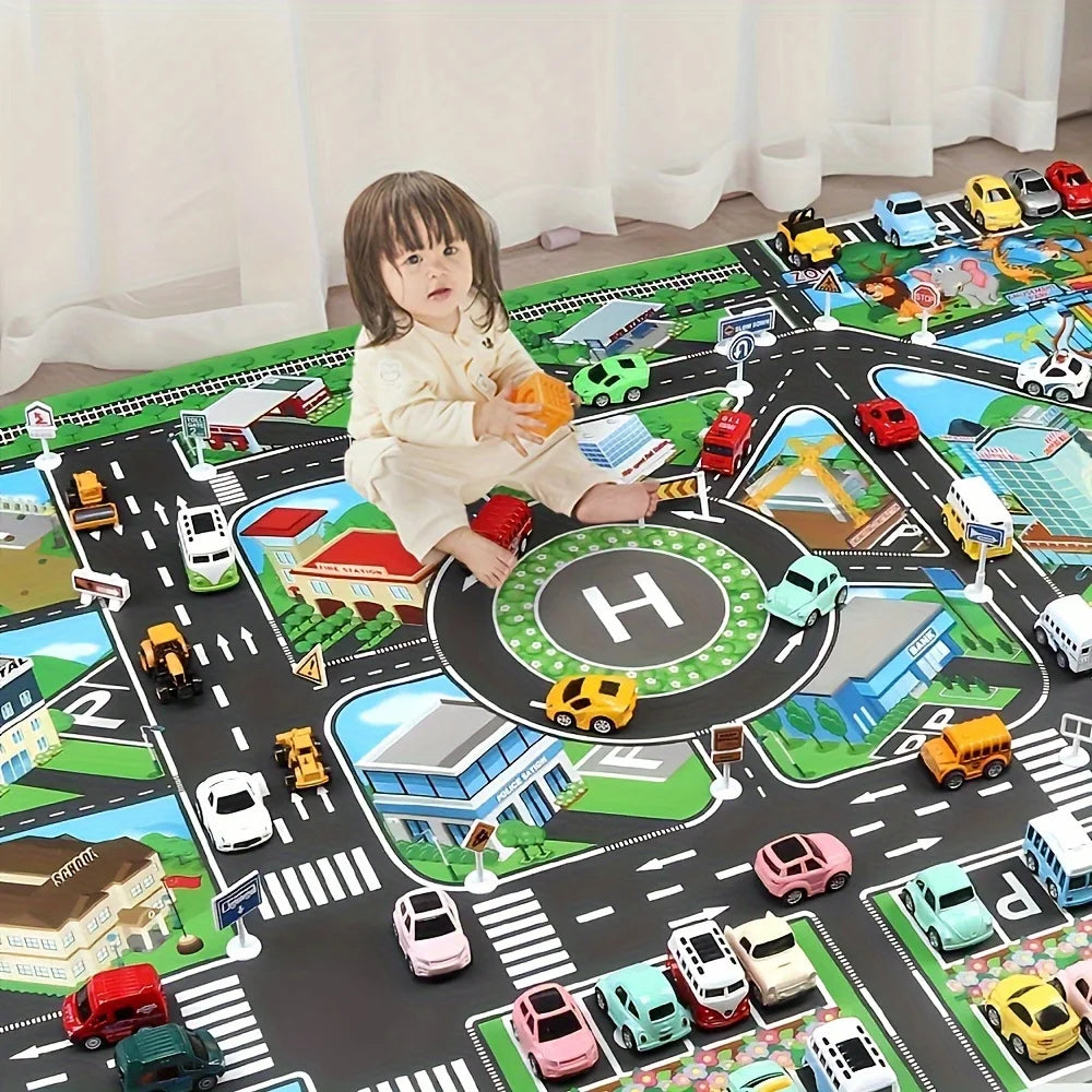 1pc, City Traffic Play Mat, Large Game Pad, Waterproof,  Interactive Road Map For Kids Playing With Toy Cars, Educational Tool