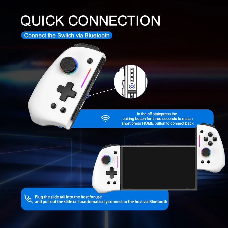 Manette de jeu sans fil LinYuvo KS42 Meteor Light avec 8 lumières RVB de couleur pour Switch/Lite/OLED, avec programmable, turbo et vibration