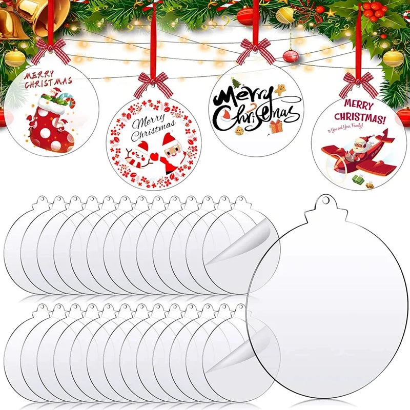 10pcs Acrylic Discs Christmas Tree Hanging Ornament DIY Blank Circle Xmas New Year Decorations for Home Clear Bauble Ball Crafts