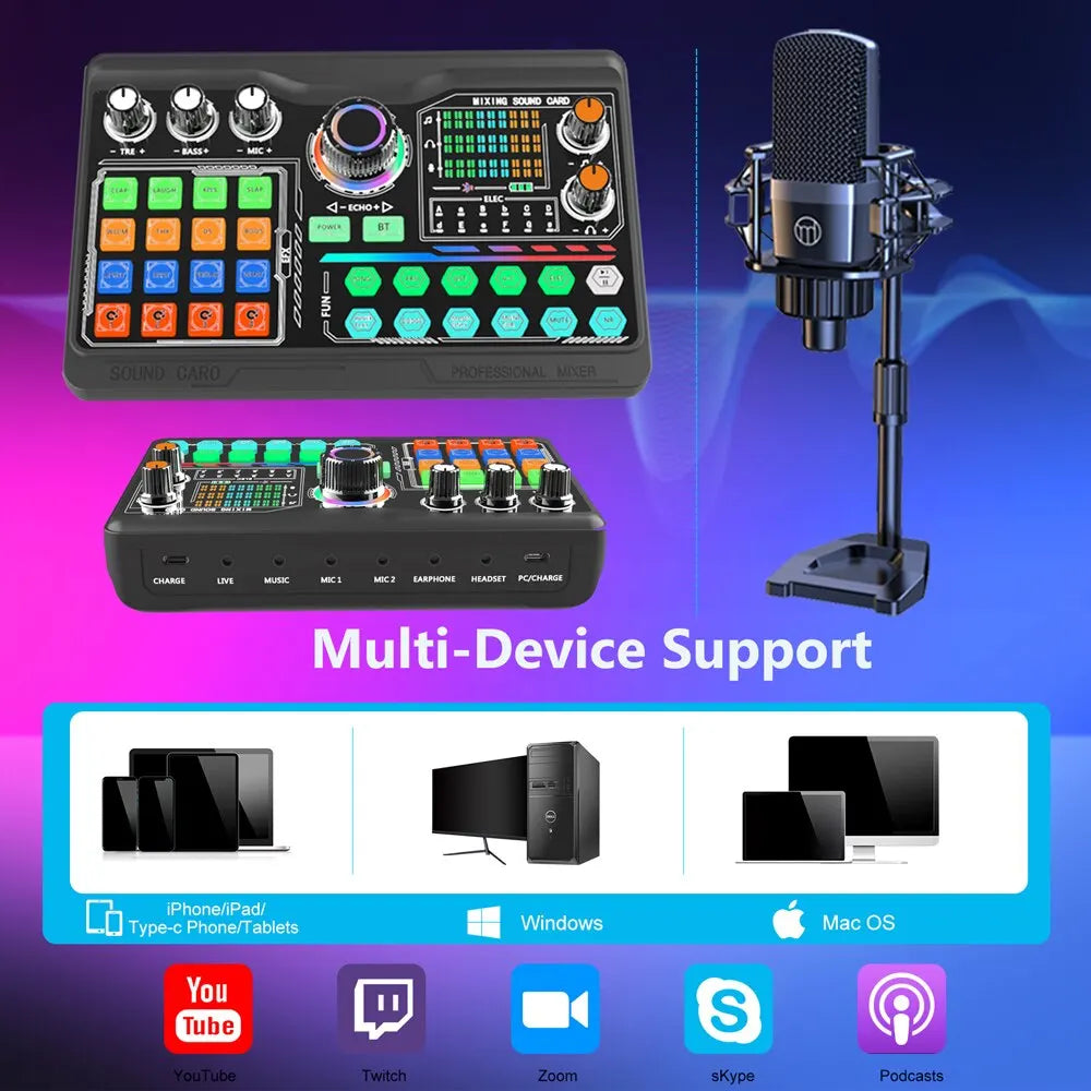 Kit de carte son pour microphone de podcast professionnel Zealsound pour PC, smartphone, ordinateur portable, enregistrement de vlog, streaming en direct sur YouTube