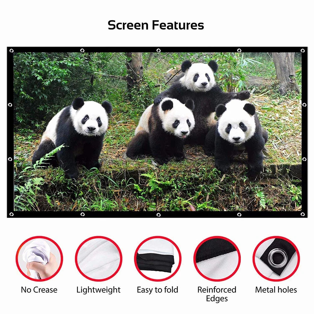 60 84 100 120 150 Inch Projector Screen Portable Projection Screen16:9,Outdoor Movie Screen For Travel Home Theater For HY300