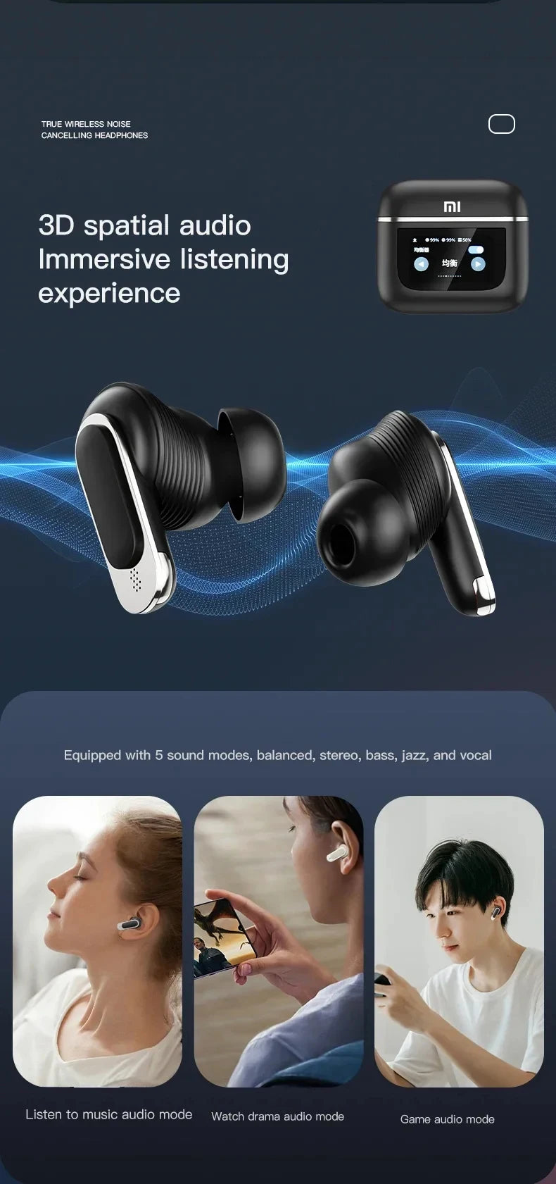 Xiaomi TWS V8 ANC+ENC Earphone True Wireless Bluetooth Noise Cancelling Headphone In Ear Touch Screen Headset With Mic Earbuds