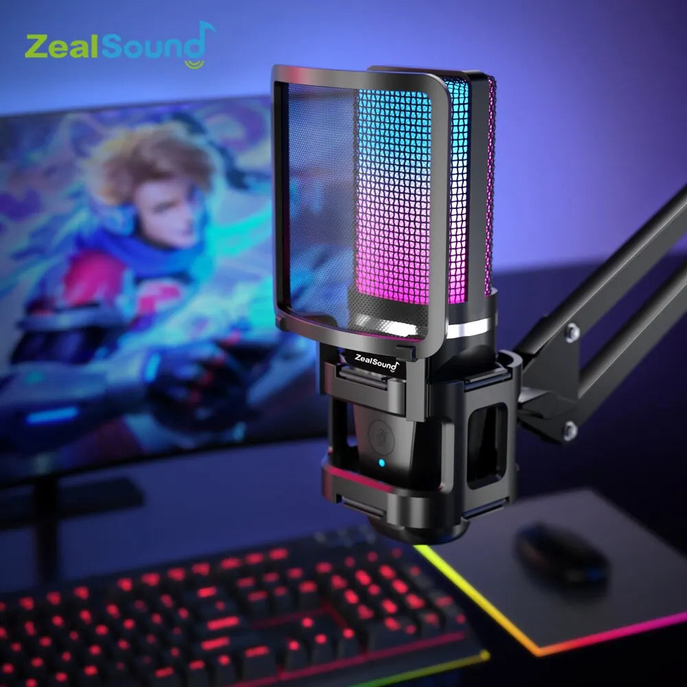 RGB Recording Microphone With Articulated Arm/USB Condenser Mic with Tripod For Gaming Podcasting Streaming YouTube