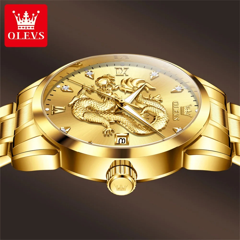 OLEVS New Dragon Watch Homme Acier Inoxydable Étanche Date Automatique Échelle De Diamant Montres-Bracelets Montre À Quartz De Luxe Originale pour Hommes