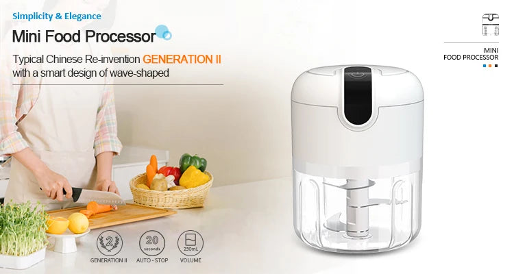 250ml Rechargeable Kitchen Portable Electric Garlic Vegetable Chopper Mini Food Processor Food Blender