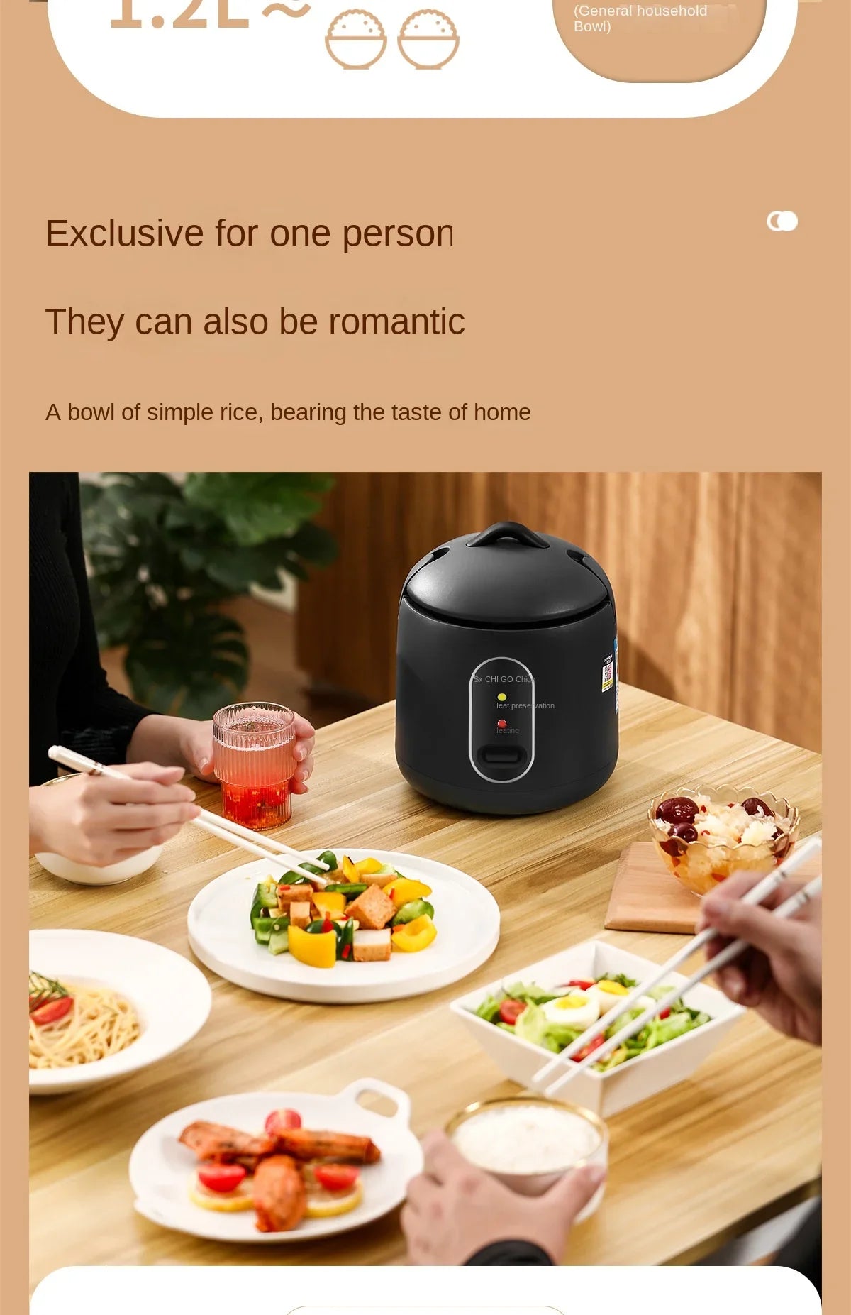 Mini Rice Cooker 1.2L Multi functional Rice Cooker Household Student Dormitory Steaming Pot