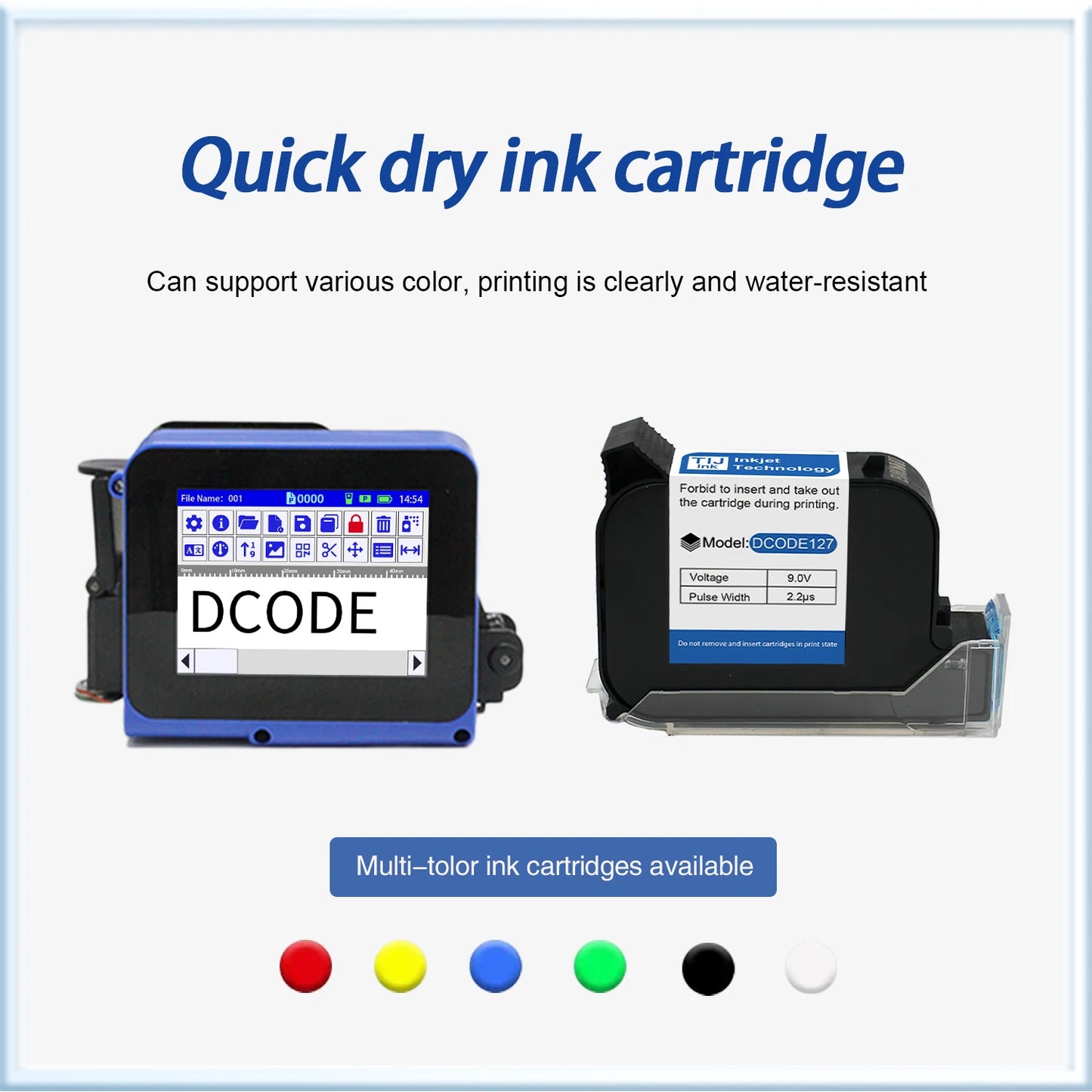 Imprimante à jet d'encre portable mini DCODE DC12 12,7 mm Machine de codage de date de logo d'image de code-barres QR non crypté