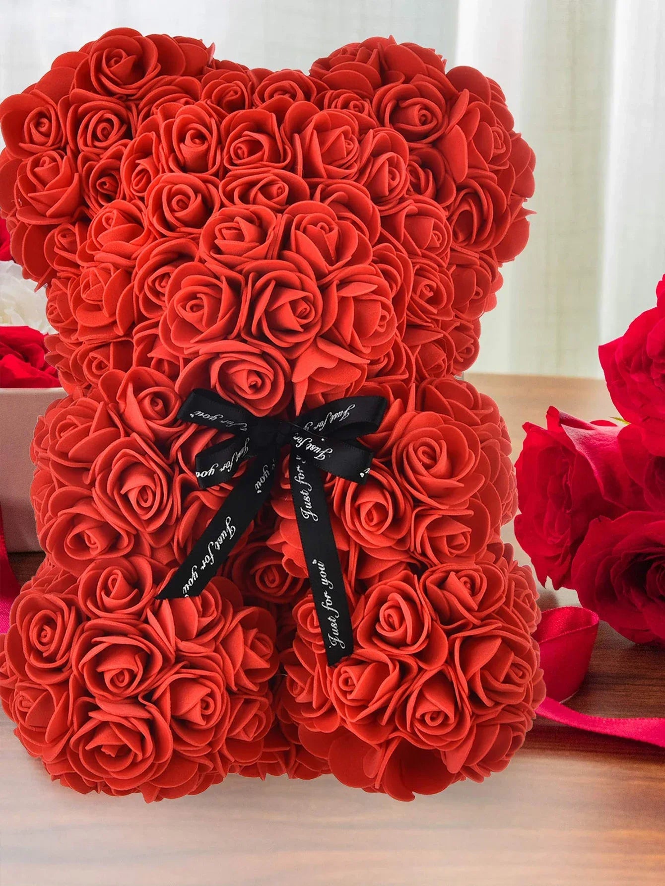 1pc Fleur Artificielle Rose Éternelle Ours en Peluche pour Maman Fête des Mères Anniversaire Saint Valentin Anniversaire Cadeaux et Décorations