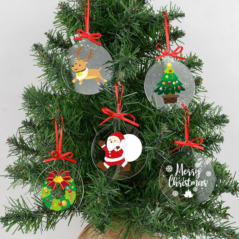 10pcs Acrylic Discs Christmas Tree Hanging Ornament DIY Blank Circle Xmas New Year Decorations for Home Clear Bauble Ball Crafts