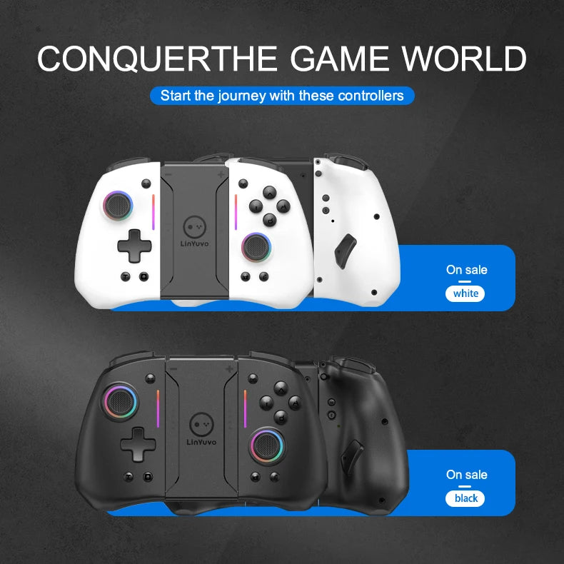 Manette de jeu sans fil LinYuvo KS42 Meteor Light avec 8 lumières RVB de couleur pour Switch/Lite/OLED, avec programmable, turbo et vibration