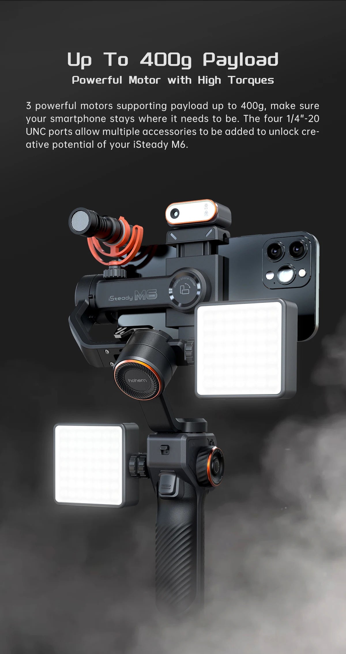 Kit Hohem-iSteady M6 Gimbal pour smartphone, stabilisateur 3 axes, AI Tracker, Fill Light, pour iPhone 15 Pro Max et Android