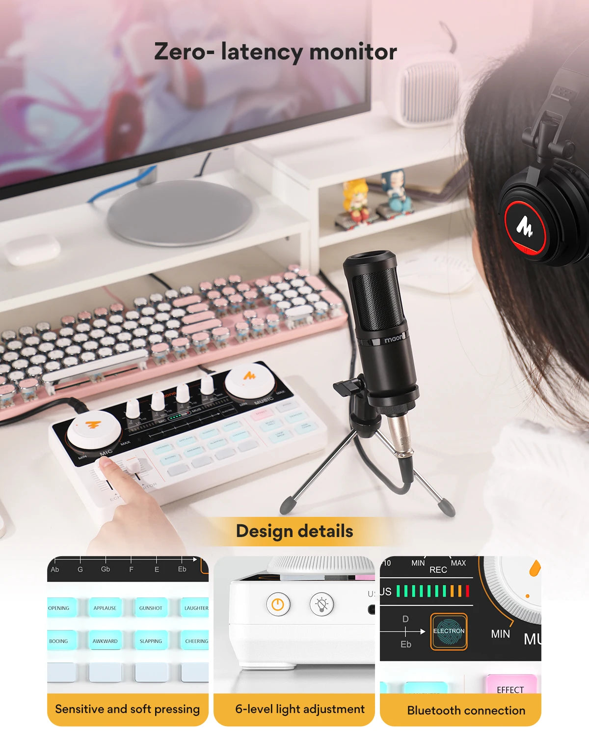 Maono AM200-S1 Sound Card Microphone Set MaonoCaster Audio Interface with Condenser Mic for Live Streaming,Recording,PC\Phone