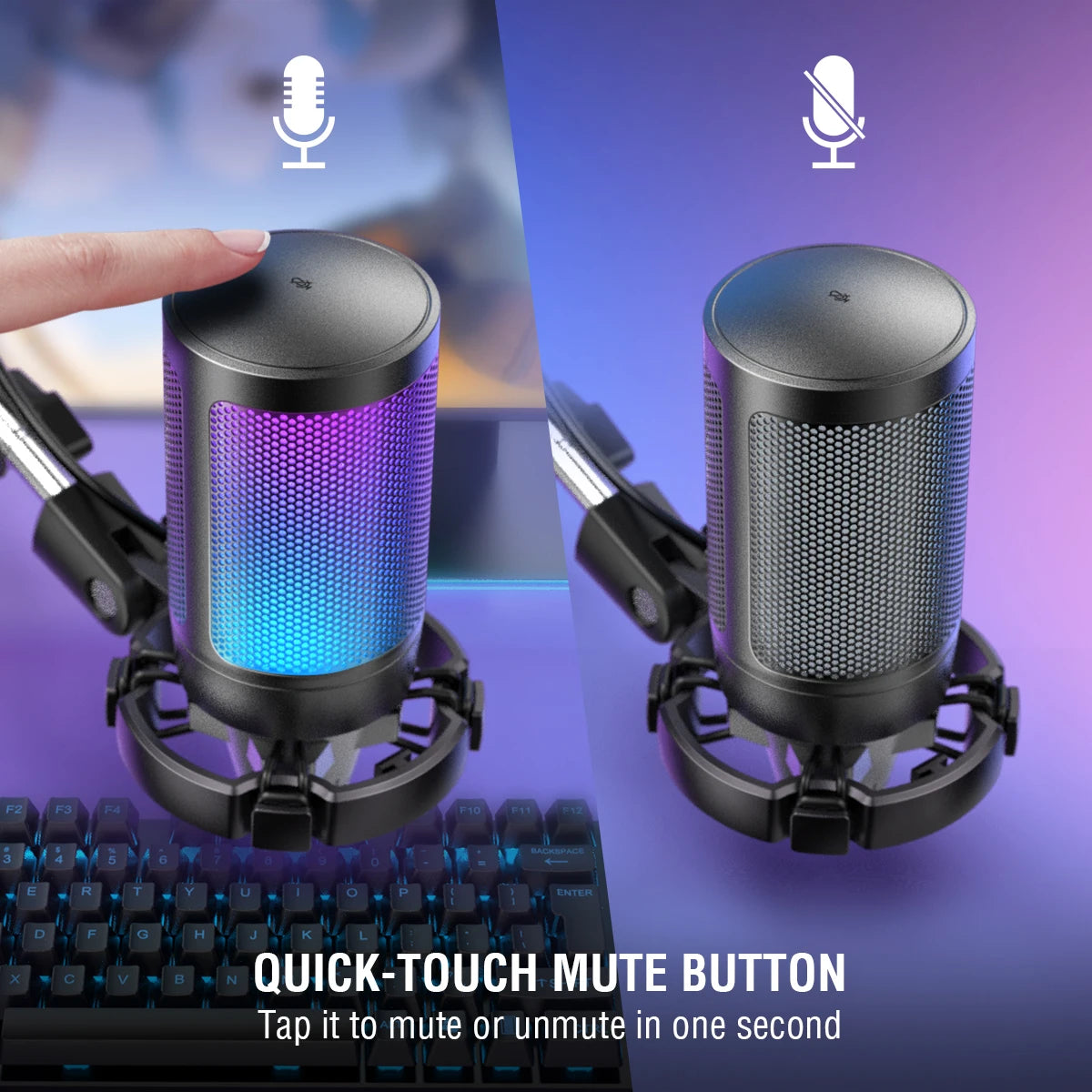 USB Gaming Microphone Kit for PC,PS4/5 Condenser Cardioid Mic Set with Mute Button/RGB /Arm Stand for Streaming Video-A6T