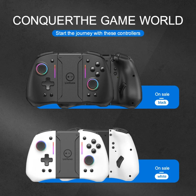 Manette de jeu sans fil LinYuvo KS42 Meteor Light avec 8 lumières RVB de couleur pour Switch/Lite/OLED, avec programmable, turbo et vibration