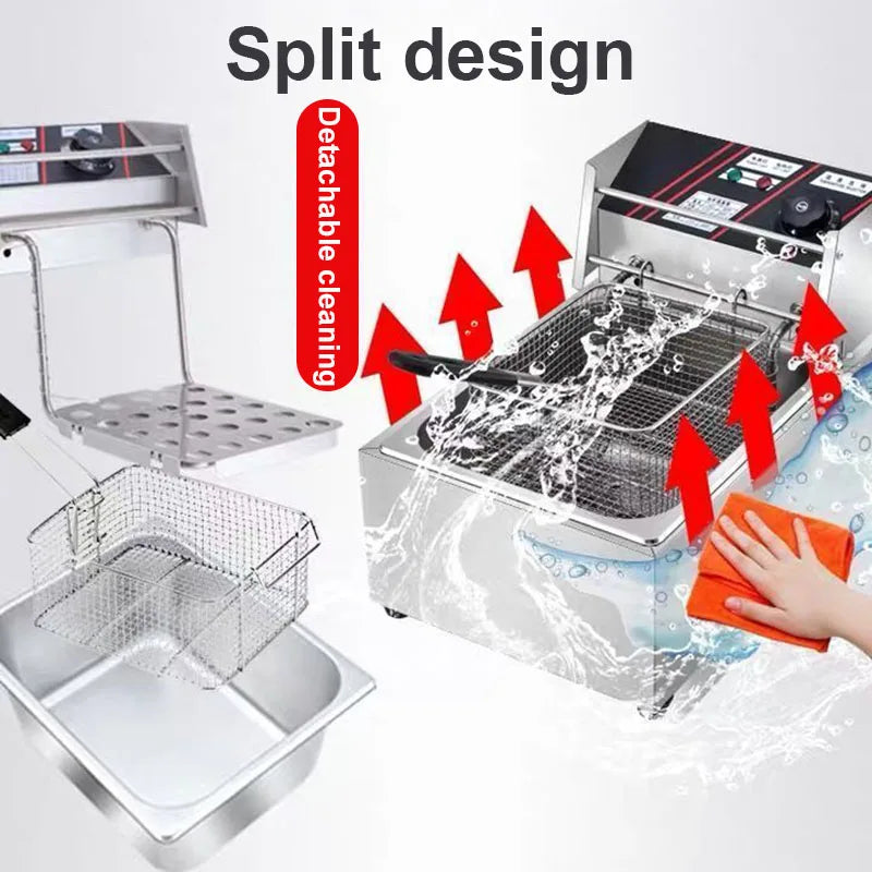 Friteuse électrique en acier inoxydable Friteuse électrique commerciale Friteuse domestique Poêle à frites Machine de fabrication de frites 6L EU