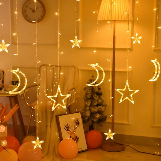 Fairy Lights 110V 220V LED Star Moon Christmas Garland Curtain String Light Outdoor Indoor for Home Wedding Party New Year Decor