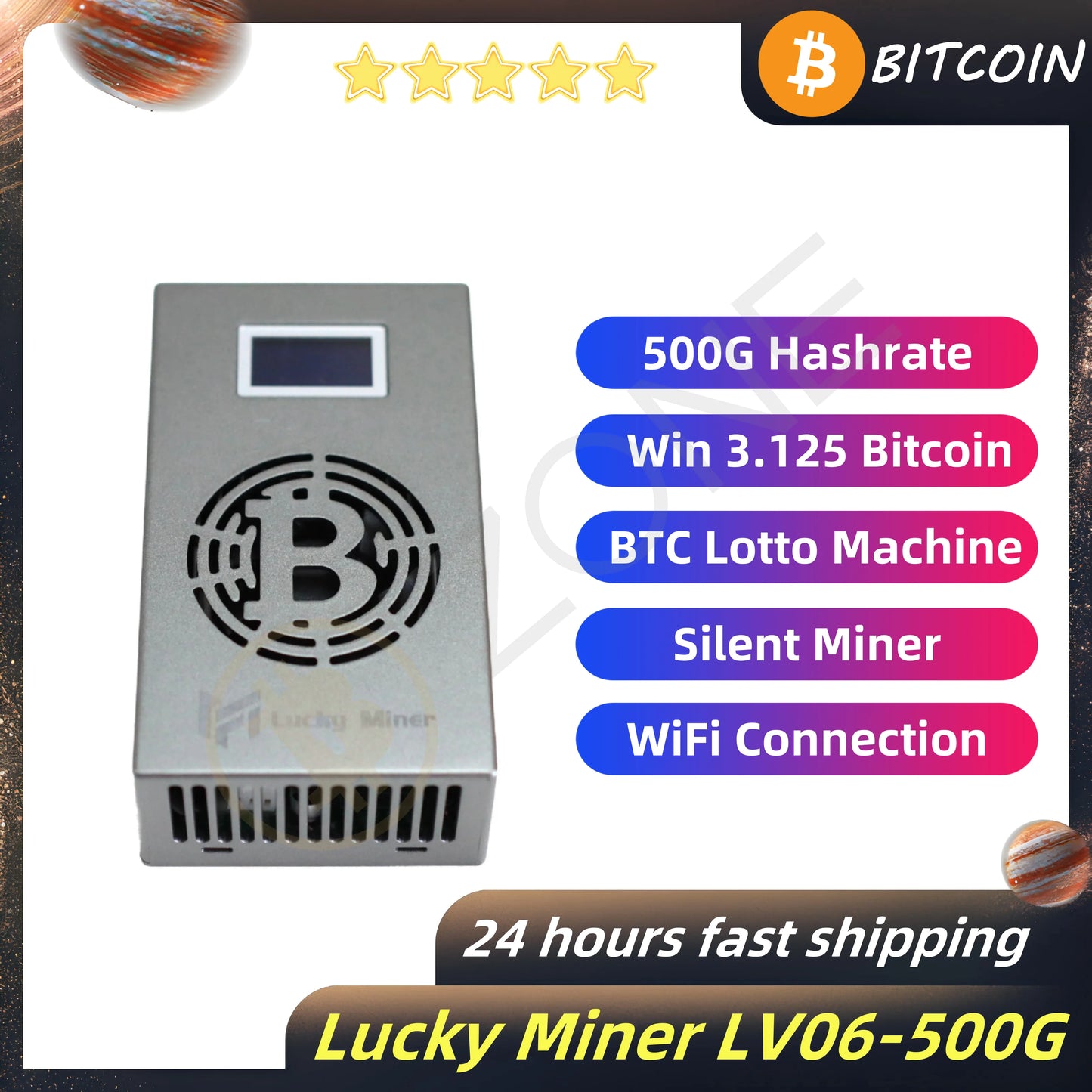 Bitaxe upgraded Lucky miner LV06 Silent Bitcoin Miner 500GH/S Hashrate with EU/US/Australia/UK Power Supply BTC Mining Machine