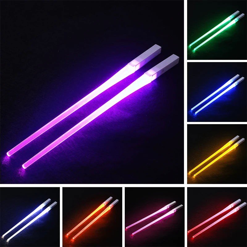 1 paire de baguettes lumineuses à LED pour dîner, fête, vaisselle multicolore, accessoires de cuisine, bâton à LED, ustensiles de cuisine, idée produit