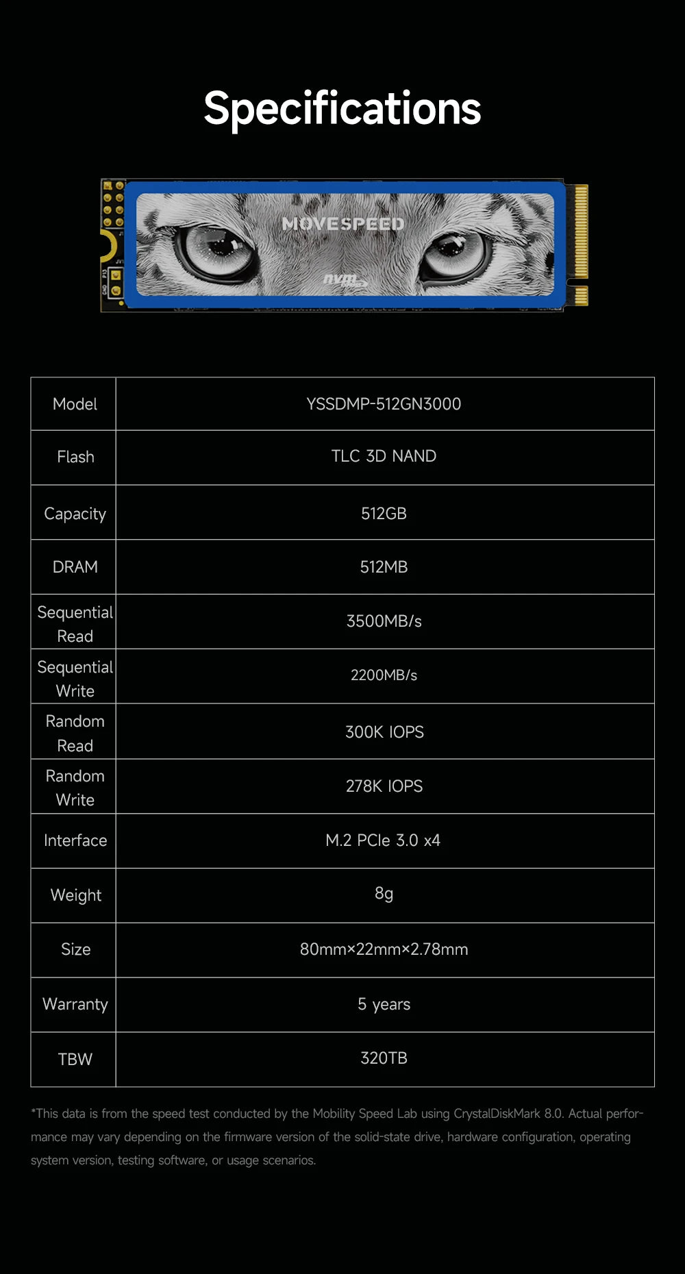 MOVESPEED 3500MB/s SSD with DRAM Cache NVMe M2 2280 512GB Internal Solid State Drive M.2 PCIe 3.0x4 2280 SSD for Laptop PC