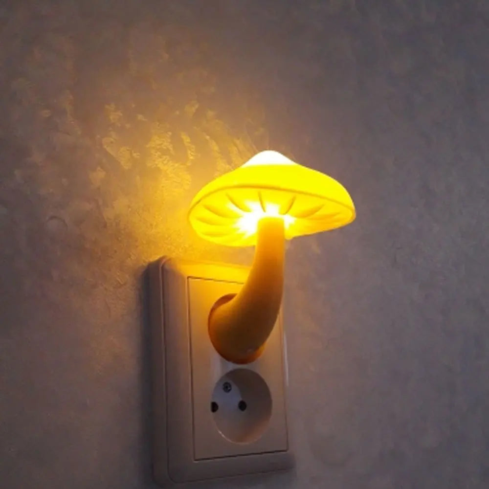 Bedroom Led Night Light Mushroom Wall Socket Lamp Eu Us Plug Warm White Light-control Sensor Bedroom Light Home Decoration