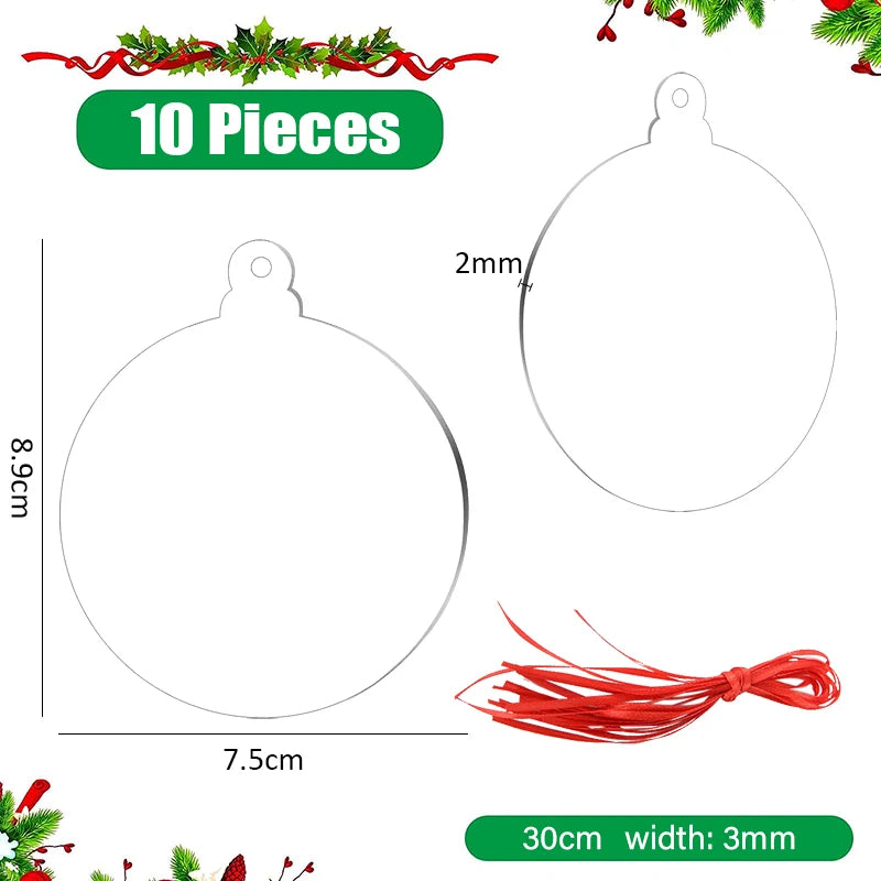 10pcs Acrylic Discs Christmas Tree Hanging Ornament DIY Blank Circle Xmas New Year Decorations for Home Clear Bauble Ball Crafts