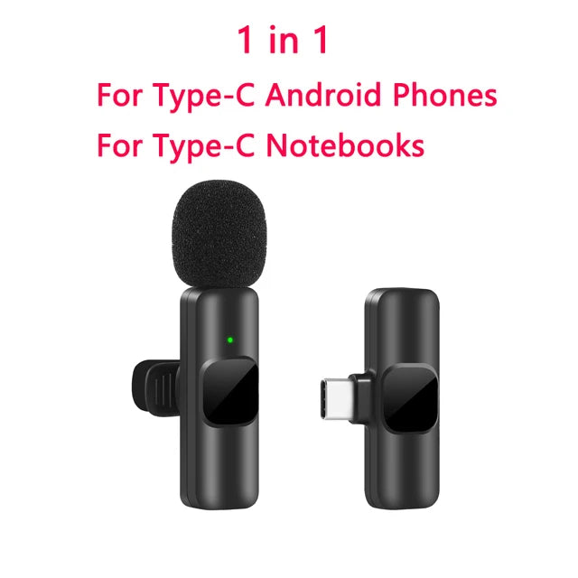 Nouveau microphone cravate sans fil, mini micro d'enregistrement audio vidéo portable pour iPhone Android, diffusion en direct, jeu, téléphone