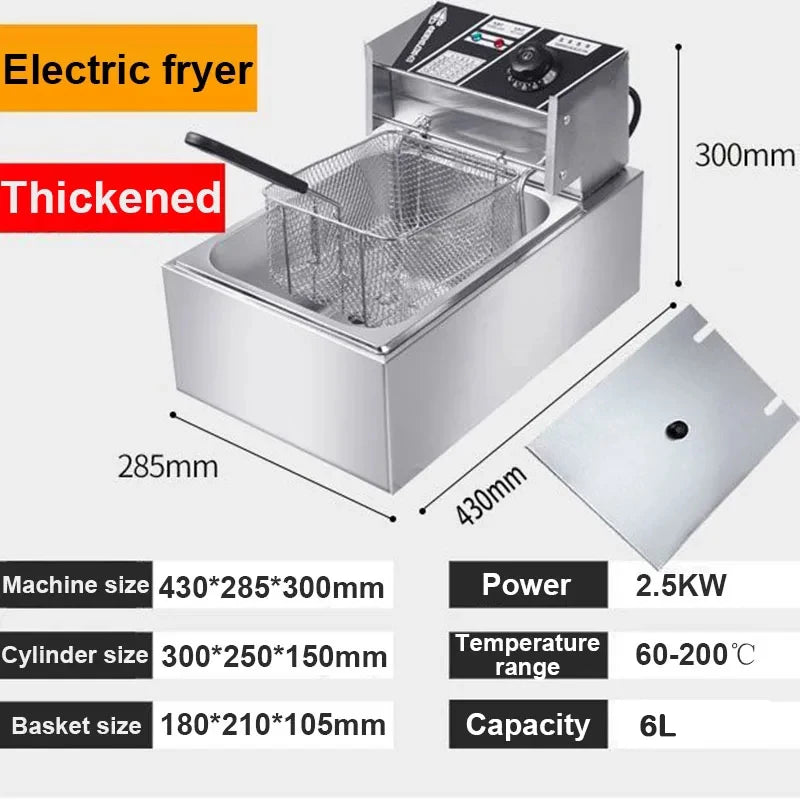 Friteuse électrique en acier inoxydable Friteuse électrique commerciale Friteuse domestique Poêle à frites Machine de fabrication de frites 6L EU