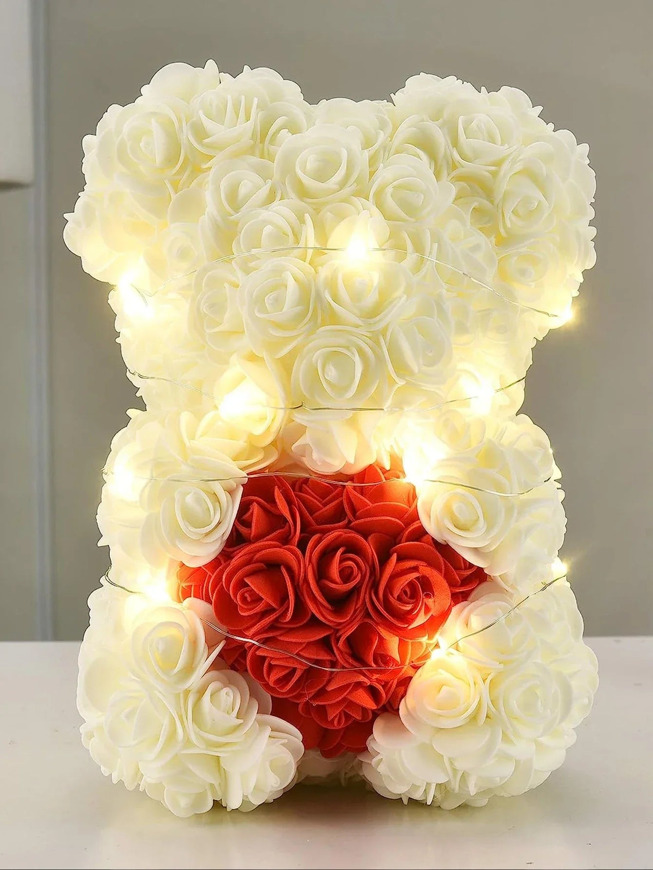 1pc Fleur Artificielle Rose Éternelle Ours en Peluche pour Maman Fête des Mères Anniversaire Saint Valentin Anniversaire Cadeaux et Décorations