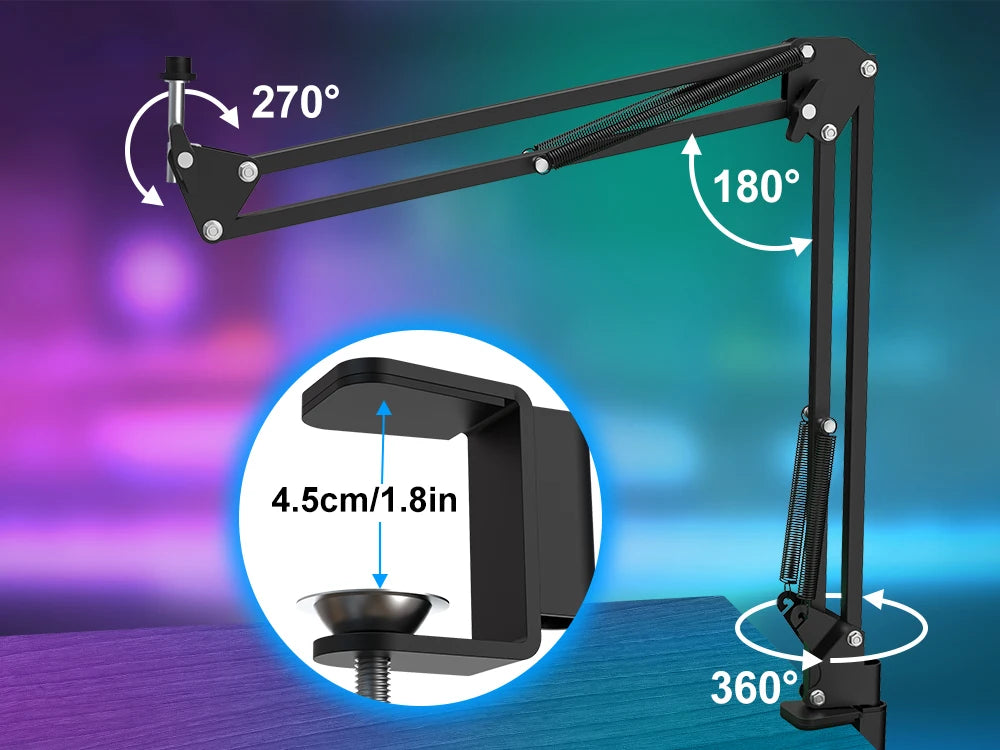 RGB Recording Microphone With Articulated Arm/USB Condenser Mic with Tripod For Gaming Podcasting Streaming YouTube