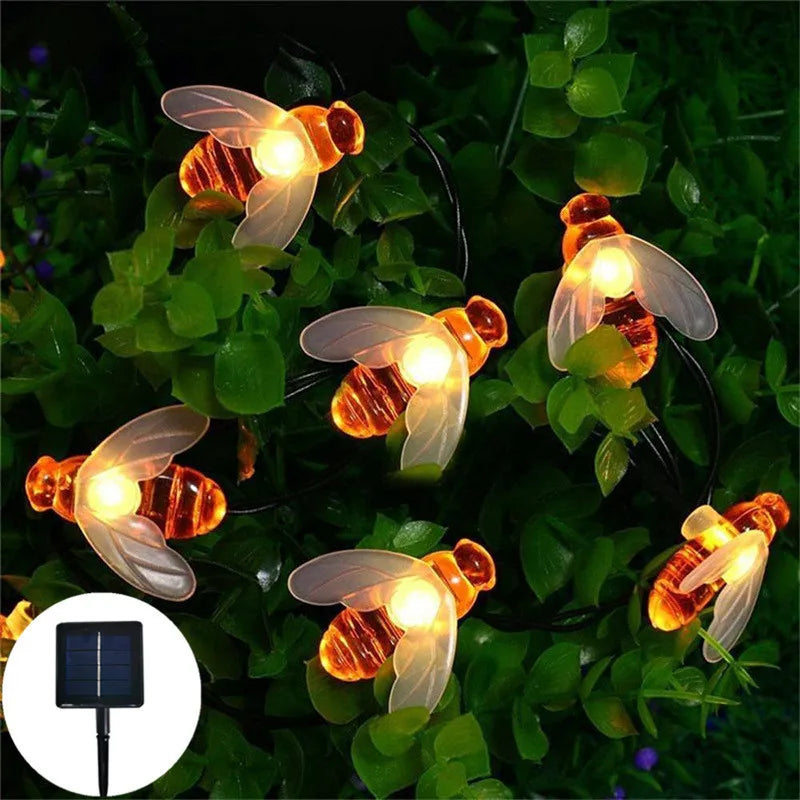 Guirlande lumineuse solaire à LED en forme d'abeille mignonne, 20 LED, 30 LED, pour extérieur, jardin, clôture, patio, Noël