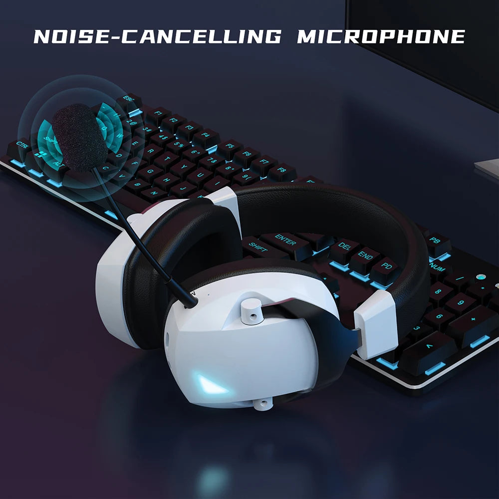 Tri-Mode Wired 2.4G Wireless Bluetooth Headphone with Noise-Cancelling Microphone Colorful LED Light Gaming Headset For PC Gamer