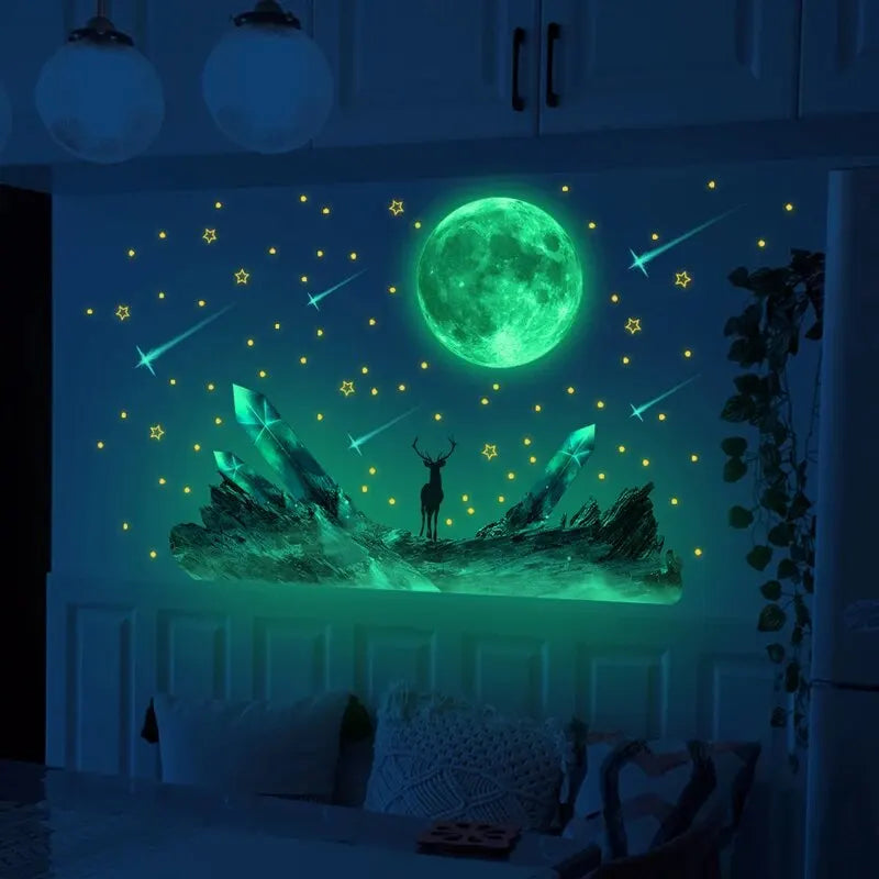 Moon Moose Meteor Glow-in-the-dark Stars Wall Stickers Bedroom Living Room Luminous Stickers Self-adhesive Decorative Wall Decal