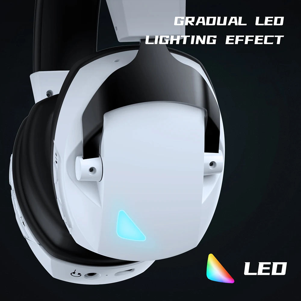 Tri-Mode Wired 2.4G Wireless Bluetooth Headphone with Noise-Cancelling Microphone Colorful LED Light Gaming Headset For PC Gamer