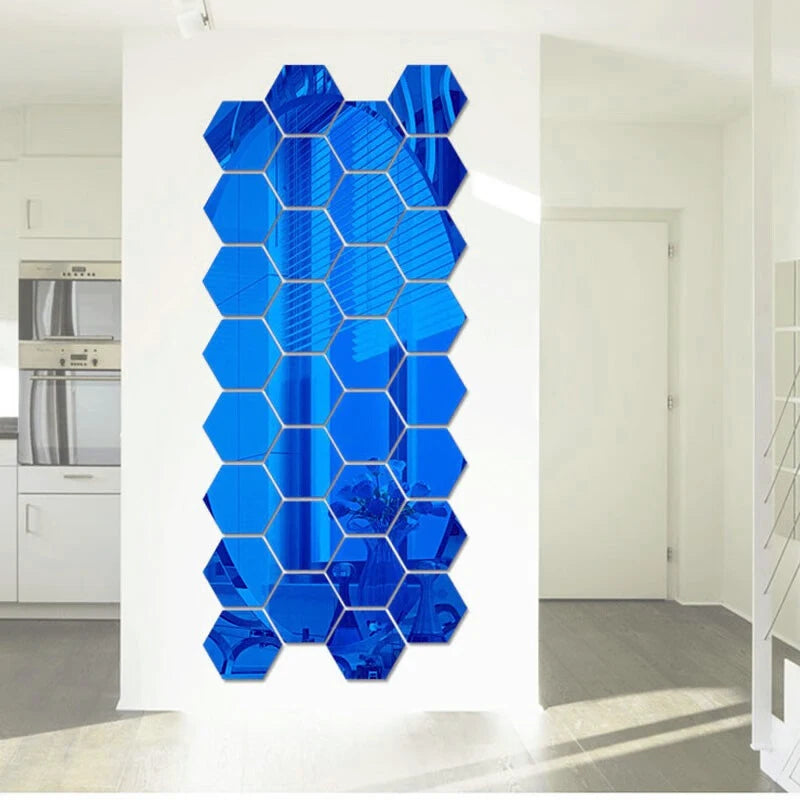 3D Hexagon Mirror Wall Stickers DIY Wall Mirrors Sticker Removable Self Adhesive Aesthetic Mosaic Tiles Decals Home Decoration